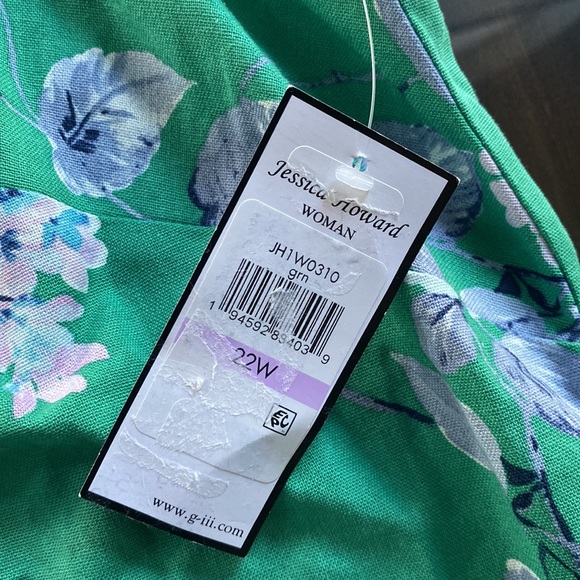 Jessica Howard Plus Size Point Collar Neck Sleeveless Floral Linen Shift Dress - Picture 11 of 11